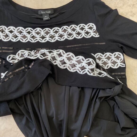 White House Black Market Sequined Cocktail party midi dress women XL Black/White - Picture 8 of 10